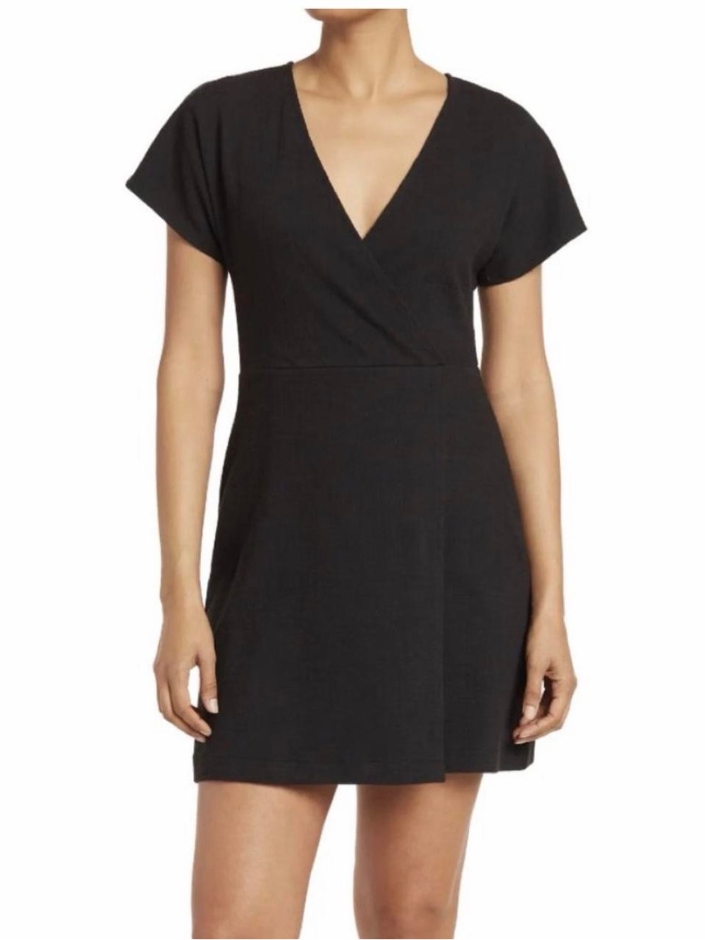 Madewell - Black Cross Front Flutter Sleeve Textured Mini Dress Size Medium